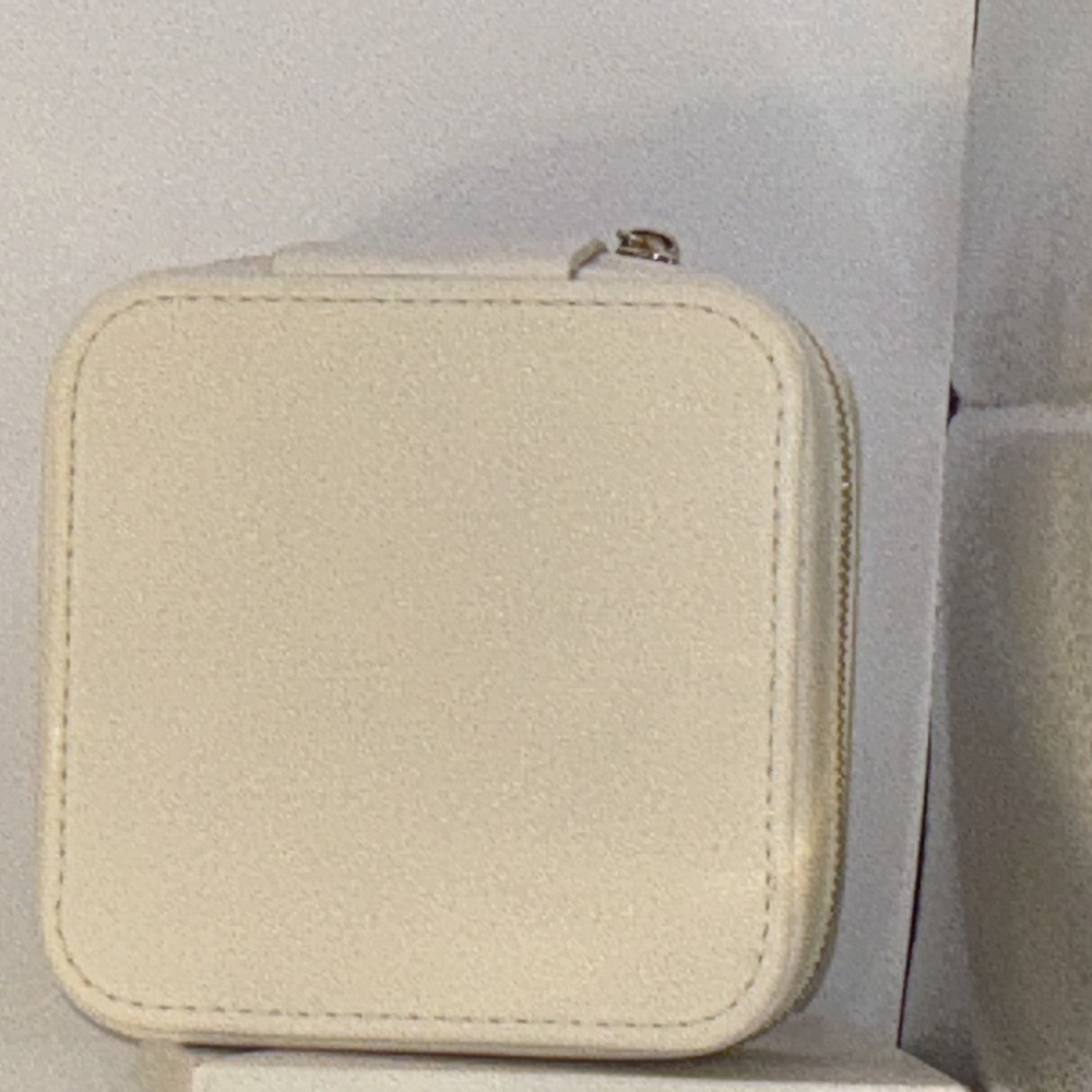 White Travel Jewelry Box 2 Compartments With Mirror 4.5 X 4.5 X 2